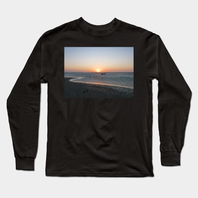 A lonely boat at sunset Long Sleeve T-Shirt by FollowHedgehog